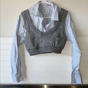 Alexander Wang Grey Cropped Knit Overlay Tank